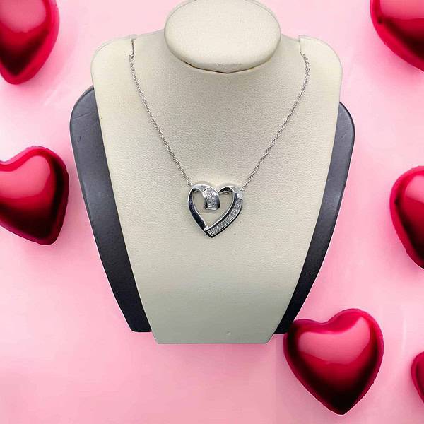 10kt White Gold Diamond Heart Fashion Pendant with 0.60 Carat Princess Cut Diamonds Diamond Fashion Heart Platinum Jewelers MS