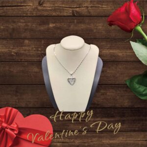 14kt White Gold Diamond Fashion Heart Necklace with Round Diamond Diamond Fashion Heart Platinum Jewelers MS