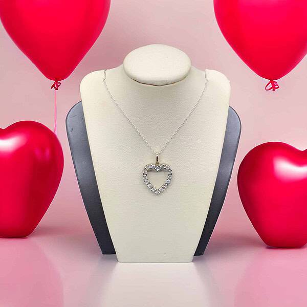 10kt White Gold Diamond Fashion Heart Pendant with 18″ Box Chain Necklace Diamond Fashion Heart Platinum Jewelers MS