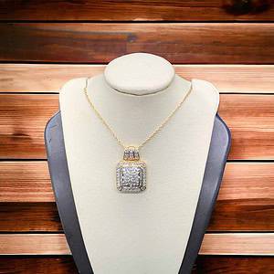 Yellow Gold Diamond Necklace with Square Pendant – Baguettes and Rounds Diamond Fashion Platinum Jewelers MS