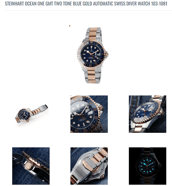 STEINHART OCEAN ONE GMT TWO TONE BLUE GOLD AUTOMATIC SWISS DIVER WATCH Platinum Jewelers MS