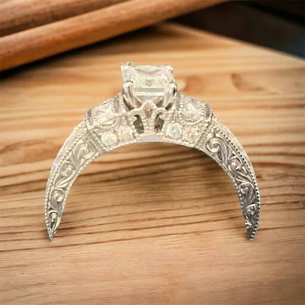 14kt White Gold Bridal Ring with Princess and Round Diamond - Image 2