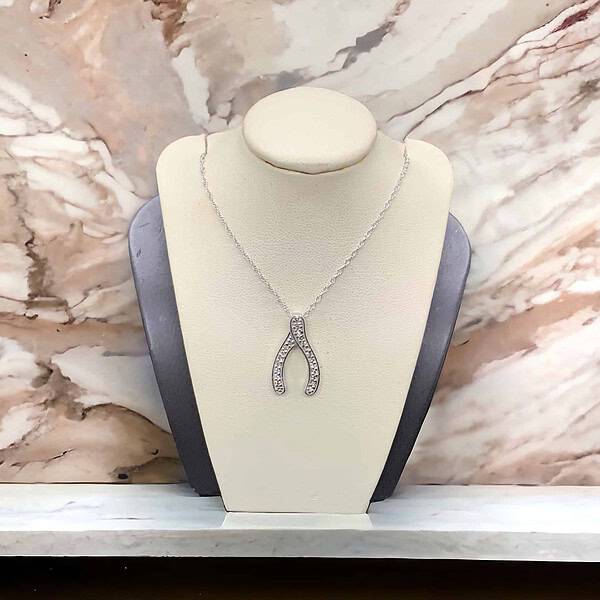 14kt White Gold Wishbone Diamond Pendant Diamond Fashion Platinum Jewelers MS