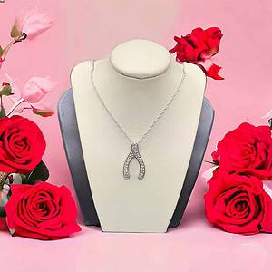 14kt White Gold Wishbone Diamond Pendant Diamond Fashion Platinum Jewelers MS