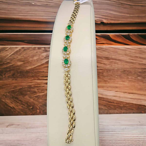 Emerald Diamond Bracelet 14kt Yellow Gold Elegance – Luxury Jewelry Consignment Platinum Jewelers MS