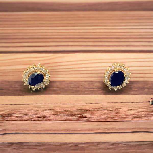 14kt Yellow Gold Masterpiece Sapphire Diamond Earrings – Princess Diana style Consignment Platinum Jewelers MS