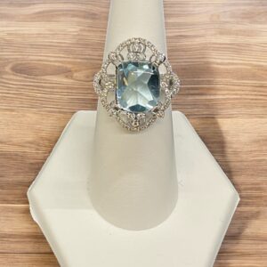 Dazzling Aquamarine Ring in 14kt White Gold Aquamarine Platinum Jewelers MS