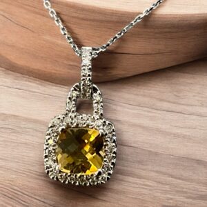 Citrine Halo Diamond Pendant Pendants Platinum Jewelers MS