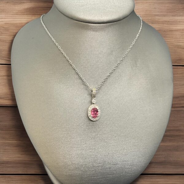 Pink Tourmaline Pendant Halo Platinum Jewelers MS