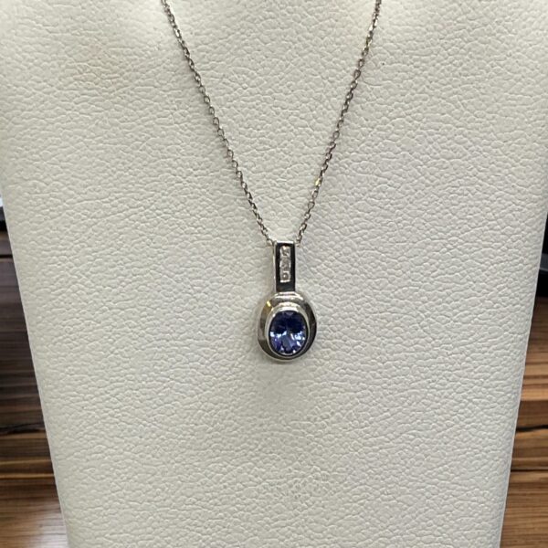 Tanzanite and Diamond Pendant Necklace Platinum Jewelers MS