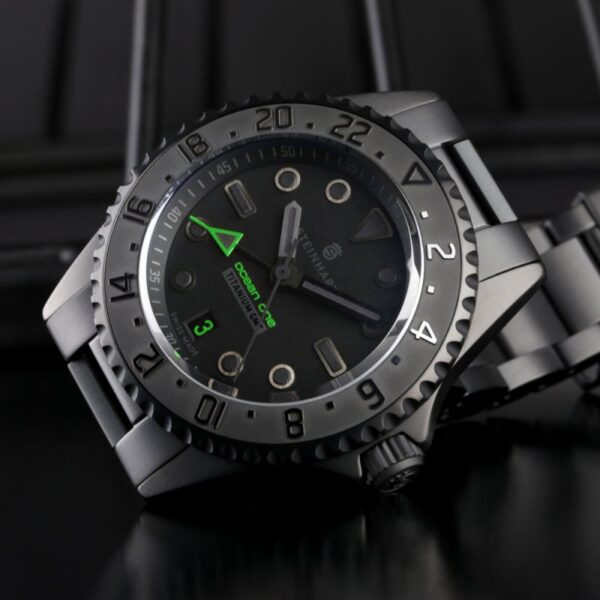 STEINHART Ocean One Titanium GMT Phantom 42MM Green Automatic Swiss Mens Platinum Jewelers MS