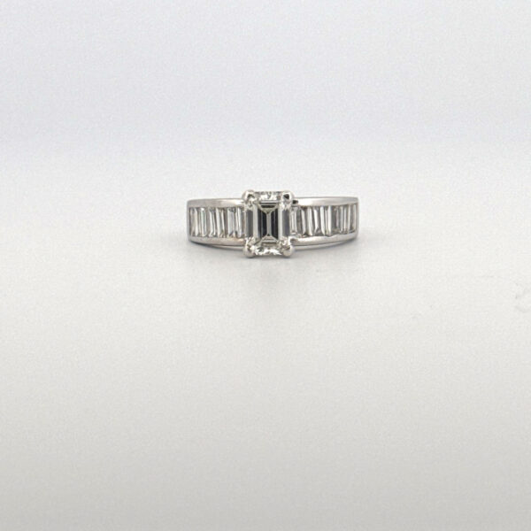 2 Carat Total Weight  Emerald Cut Center with Baguettes Bridal Platinum Jewelers MS