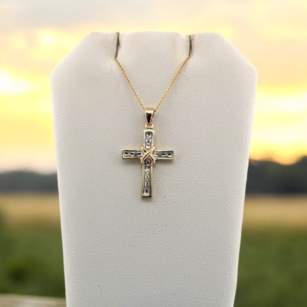 10kt Yellow Gold Diamond Cross Pendant - Image 2