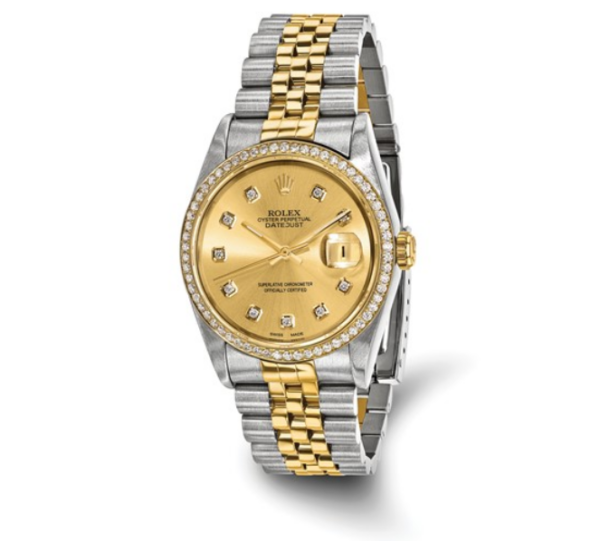 Swiss Crown™ USA Pre-owned Rolex-Independently Certified Steel and 18k 36mm Jubilee Datejust Champagne Diamond Dial and Bezel Watch - Image 2