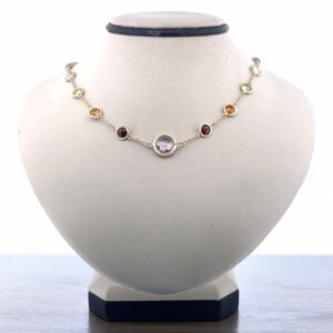 14kt Yellow Gold Bezel Set Necklace with Multiple Semi-Precious Stones Necklace Platinum Jewelers MS