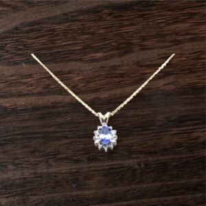 10kt Yellow Gold Halo Tanzanite Necklace Halo Platinum Jewelers MS