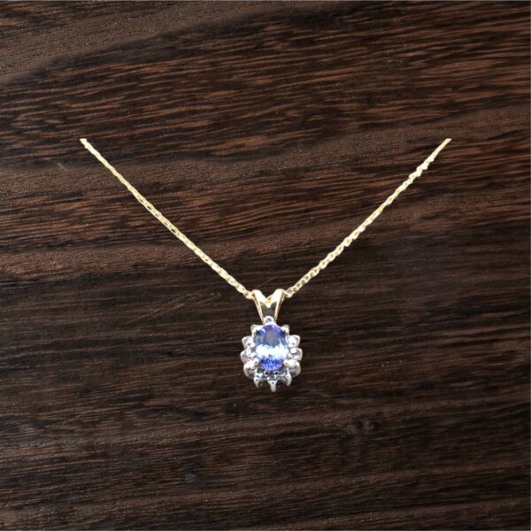 10kt Yellow Gold Halo Tanzanite Necklace Halo Platinum Jewelers MS