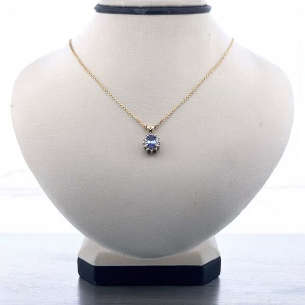 10kt Yellow Gold Halo Tanzanite Necklace Halo Platinum Jewelers MS