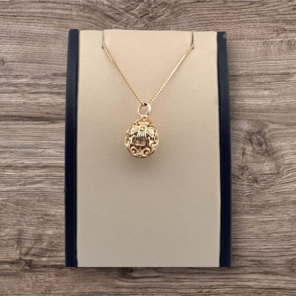 14kt Yellow Gold Egg Cross Pendant Necklace with 25" Box Chain - Exquisite and Classic Symbolic Jewelry Piece - Image 2