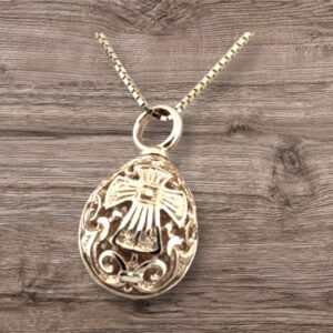 14kt Yellow Gold Egg Cross Pendant Necklace with 25″ Box Chain – Exquisite and Classic Symbolic Jewelry Piece Cross Platinum Jewelers MS