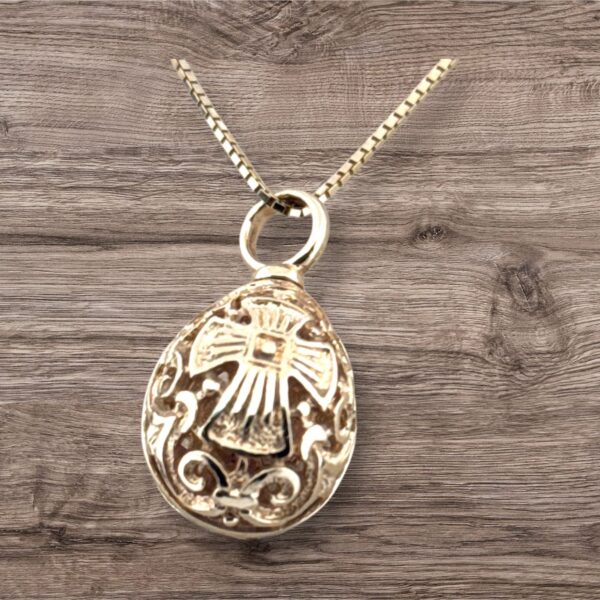 14kt Yellow Gold Egg Cross Pendant Necklace with 25" Box Chain - Exquisite and Classic Symbolic Jewelry Piece