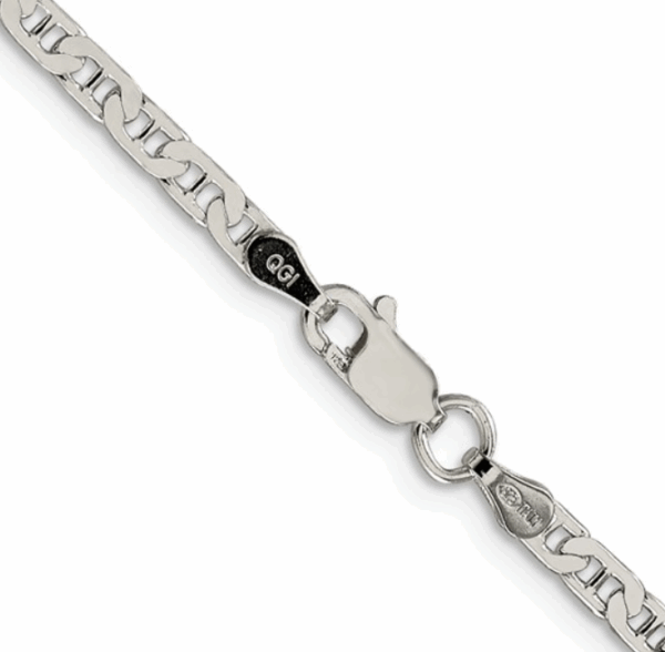 Sterling Silver Necklace with Beveled Flat Anchor Link Chain, 3 MM Wide, 22" - Image 3
