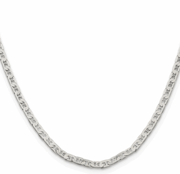 Sterling Silver Necklace with Beveled Flat Anchor Link Chain, 3 MM Wide, 22" - Image 2