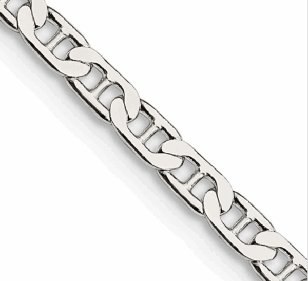 Sterling Silver Necklace with Beveled Flat Anchor Link Chain, 3 MM Wide, 22"