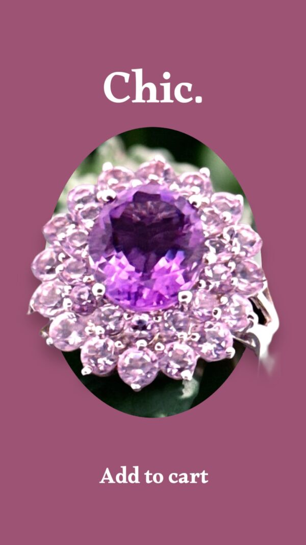 Amethyst with Double Halo of Round Amethyst Accent Sterling Silver Cocktail Ring - Image 3