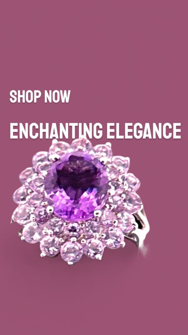 Amethyst with Double Halo of Round Amethyst Accent Sterling Silver Cocktail Ring - Image 2