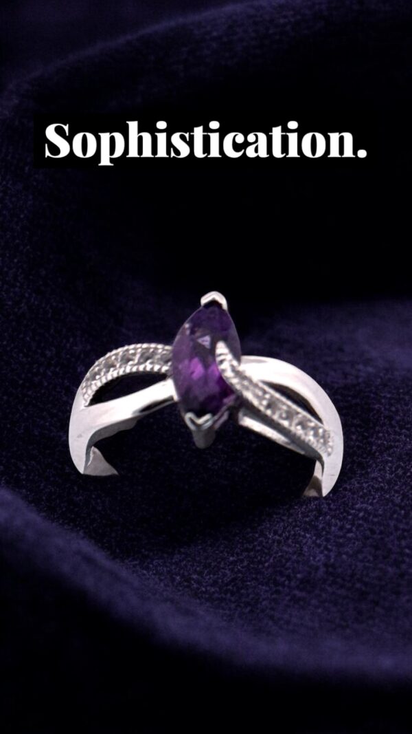 Marquise Amethyst Center Stone with White Topaz Accents on Sterling Silver Ring - Image 2