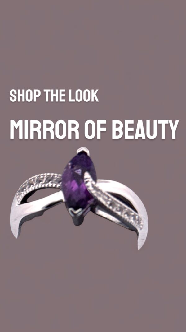 Marquise Amethyst Center Stone with White Topaz Accents on Sterling Silver Ring - Image 3