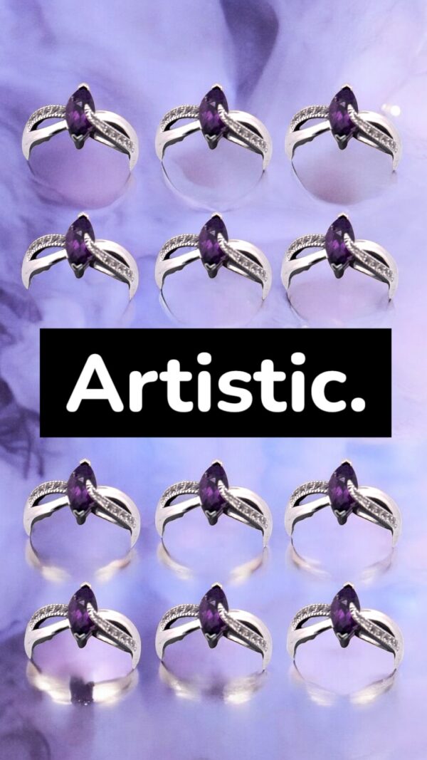 Marquise Amethyst Center Stone with White Topaz Accents on Sterling Silver Ring - Image 4