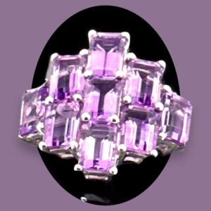 Sterling Silver Ring, Emerald Cut Amethyst, Totaling 4.88 Carat Amethyst Platinum Jewelers MS