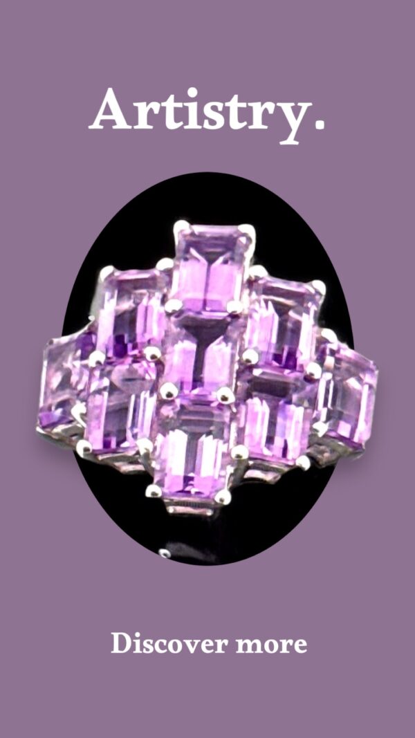 Sterling Silver Ring, Emerald Cut Amethyst, Totaling 4.88 Carat - Image 2