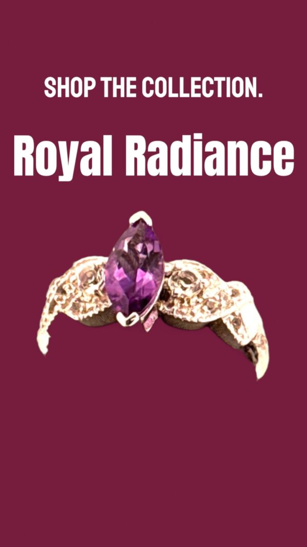 Sterling Silver Ring, Marquise Cut Amethyst with White Topaz Accents - Image 2