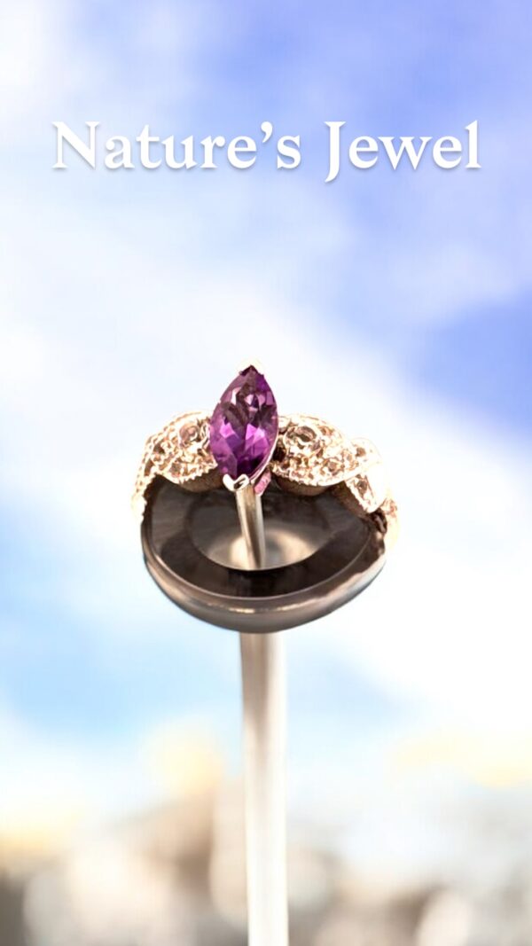 Sterling Silver Ring, Marquise Cut Amethyst with White Topaz Accents - Image 4