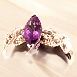 Sterling Silver Ring, Marquise Cut Amethyst with White Topaz Accents Amethyst Platinum Jewelers MS