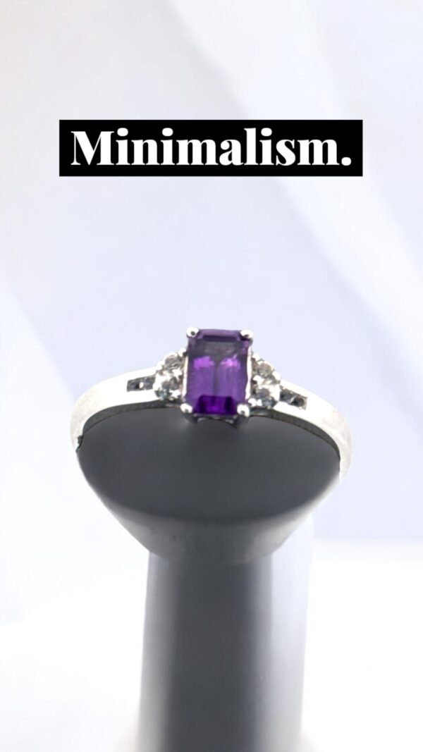 Emerald Cut Amethyst Center Stone with White Topaz Accents Sterling Silver Ring