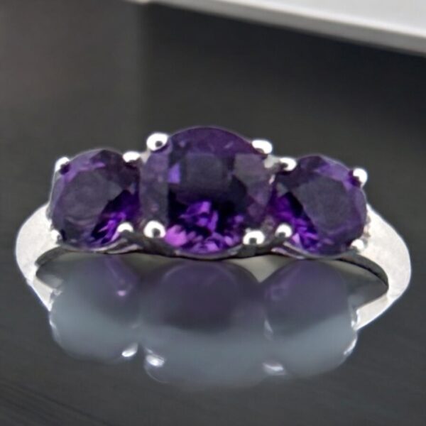 Round Amethyst and White Topaz Accent Sterling Silver Ring