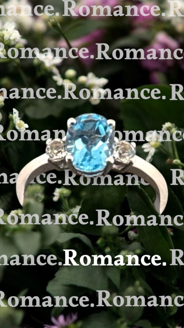 1.51 Carat Oval Swiss Blue Topaz and White Topaz Sterling Silver Ring - Image 2