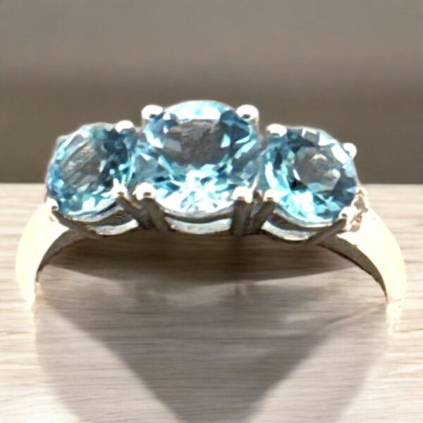 1.97 Carat Round Swiss Blue and White Topaz Accent Sterling Silver Ring - Image 3
