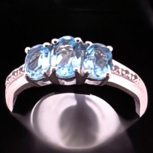 Oval Swiss Blue and White Topaz Sterling Silver Ring Blue Topaz Platinum Jewelers MS