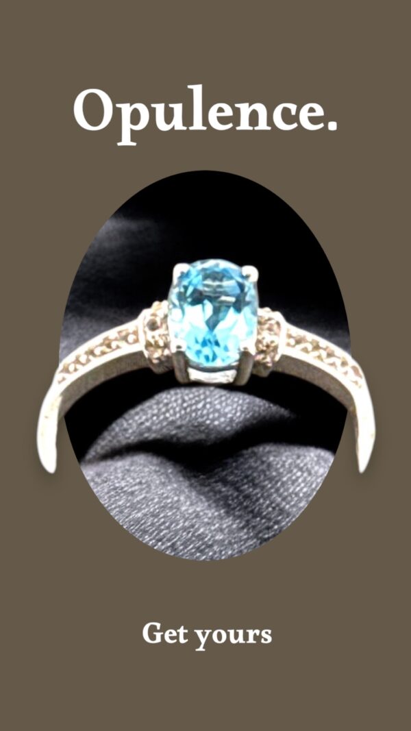 1.02 Carat Swiss Blue Topaz with White Topaz Accent Stones in Oval Center Design Sterling Silver Ring - Image 3