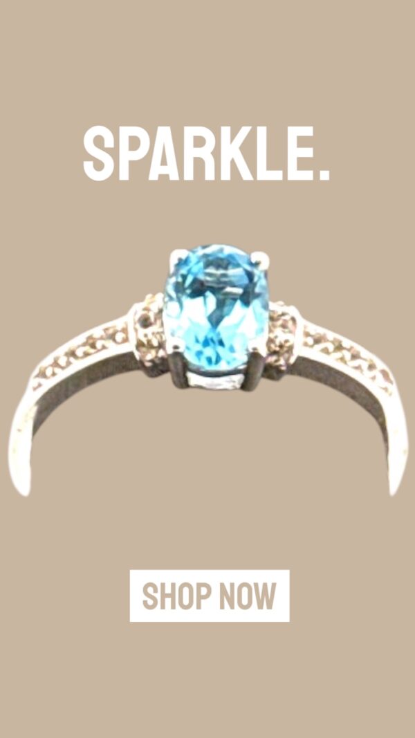 1.02 Carat Swiss Blue Topaz with White Topaz Accent Stones in Oval Center Design Sterling Silver Ring