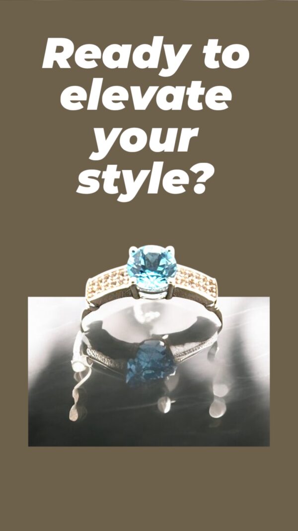 1 Carat Round Swiss Blue Topaz with White Topaz Accent Sterling Silver Ring - Image 2