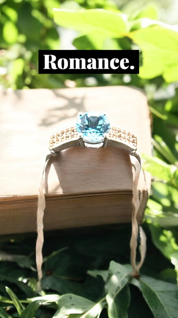 1 Carat Round Swiss Blue Topaz with White Topaz Accent Sterling Silver Ring - Image 4