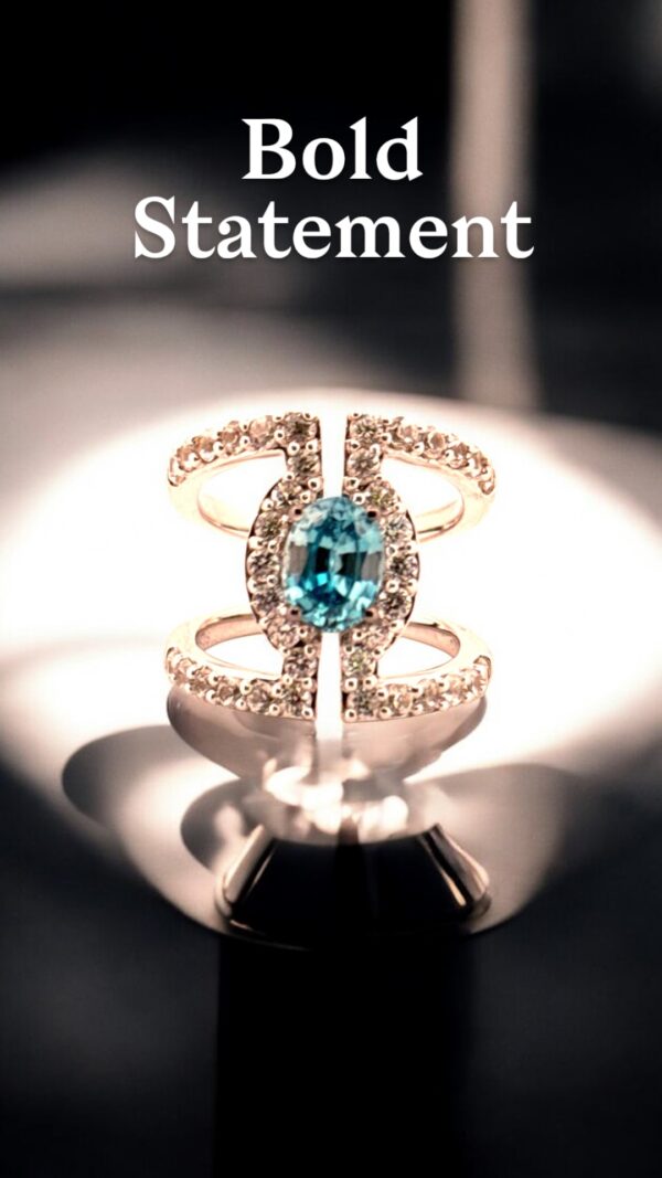 Elegant Blue Topaz and White Zircon Sterling Silver Ring