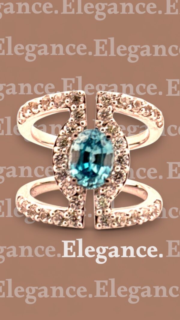 Elegant Blue Topaz and White Zircon Sterling Silver Ring - Image 2