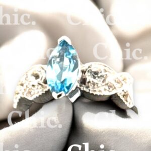 1.14 Carat Swiss Blue Topaz with White Topaz Accent Sterling Silver Ring Blue Topaz Platinum Jewelers MS